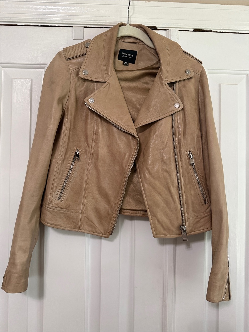 Lamarque Beige Leather Moto Jacket